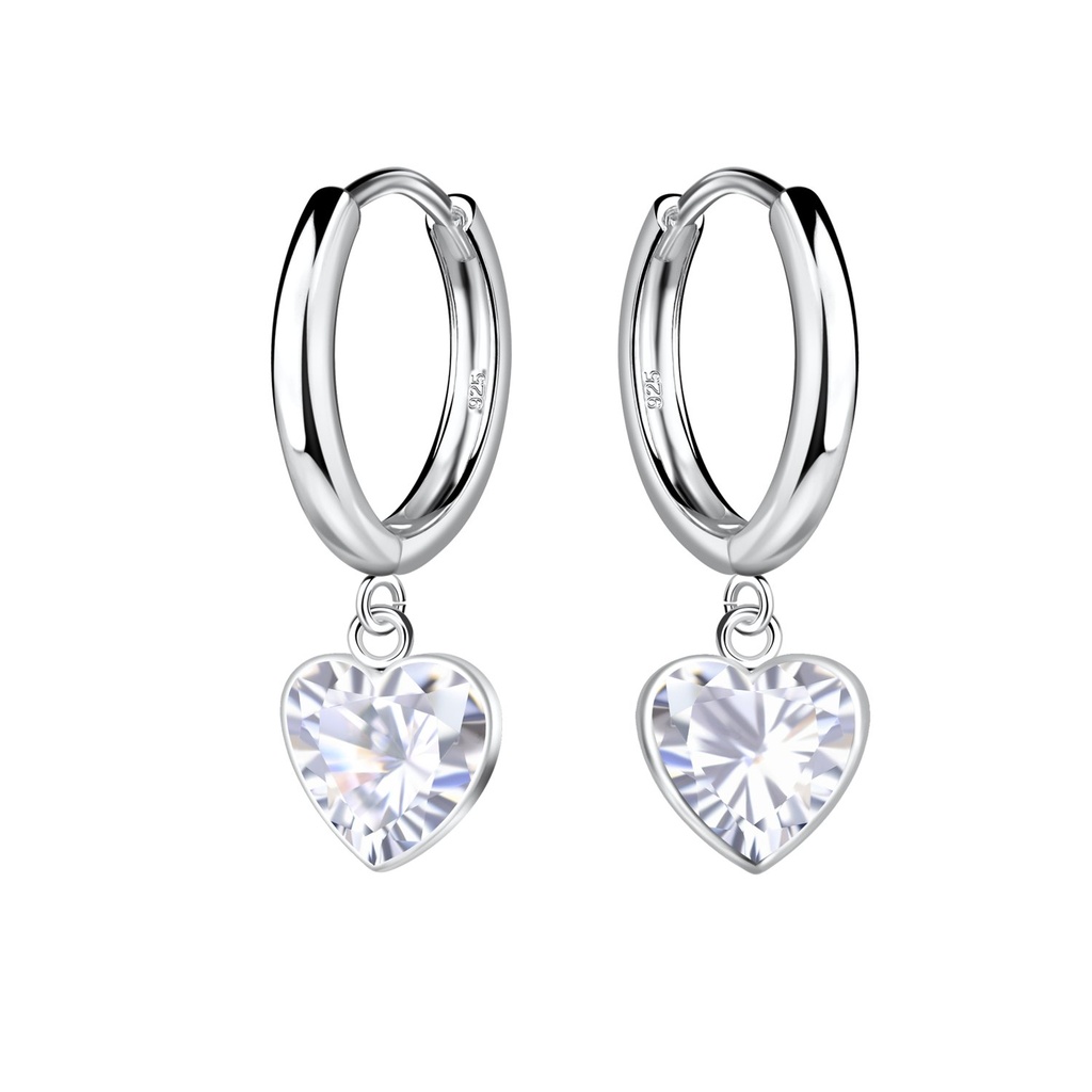 Créoles huggie en argent zircon cœur 6 mm