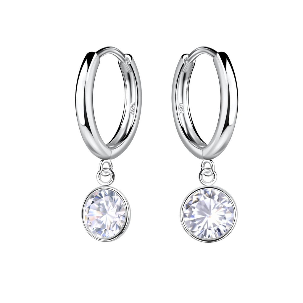 [10033168] Créoles huggie en argent zircon rond 6 mm