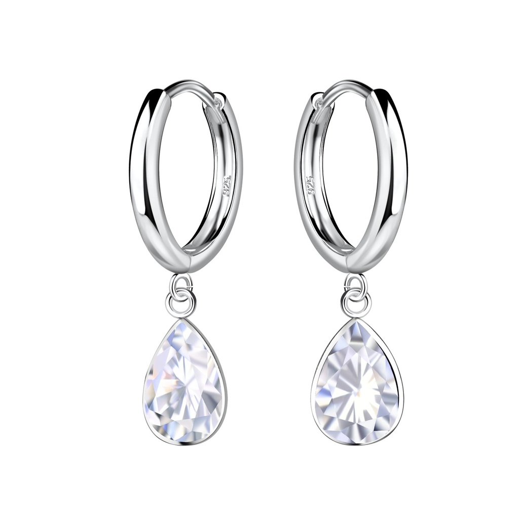Créoles huggie en argent zircon poire 6X8 mm