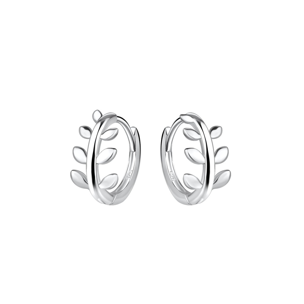 [10033163] Créoles huggie feuille olive en argent