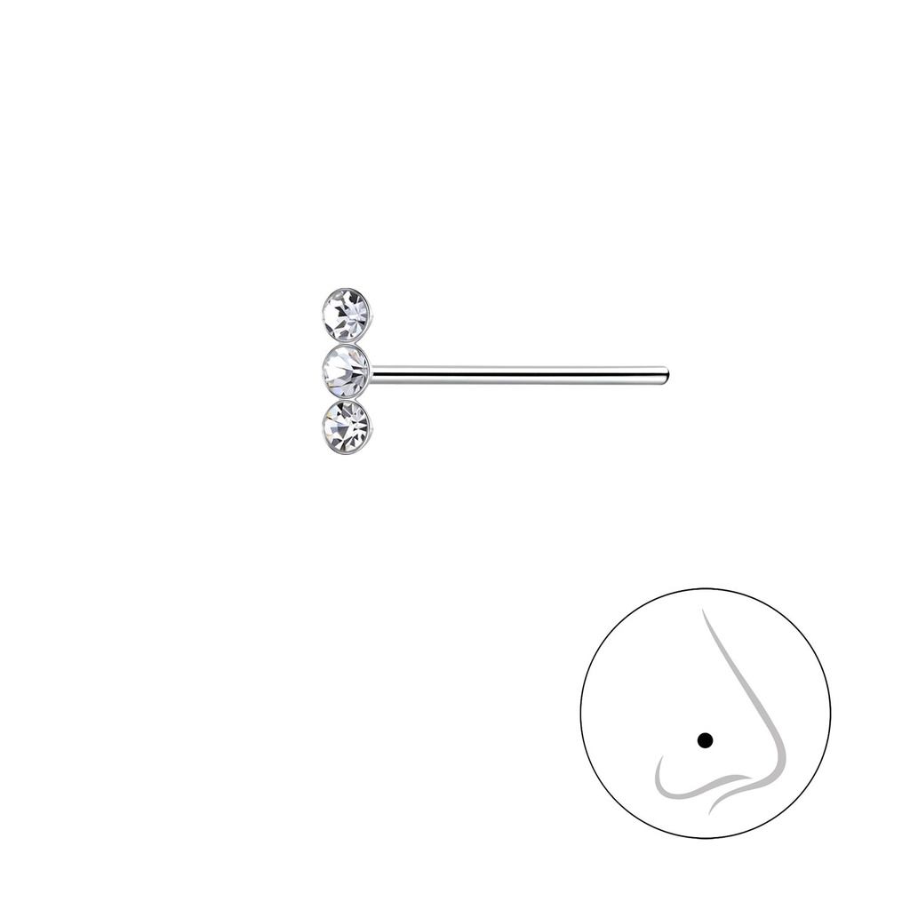 Clou de nez triple en argent cristal