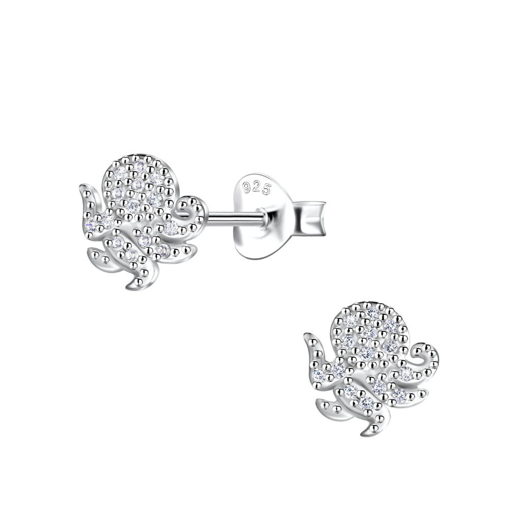 Silver Octopus Stud Earrings