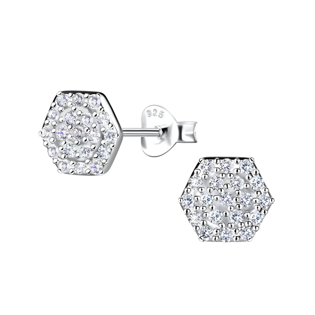 Puces d'oreilles hexagone en argent