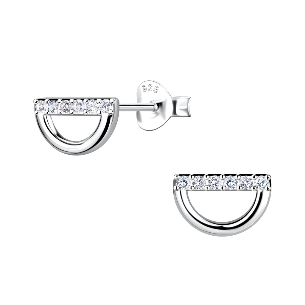 Silver Semi Circle Stud Earrings