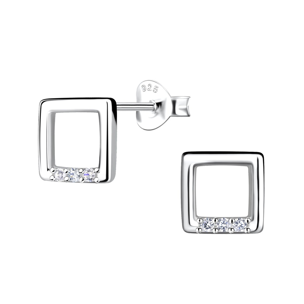 Silver Square Stud Earrings