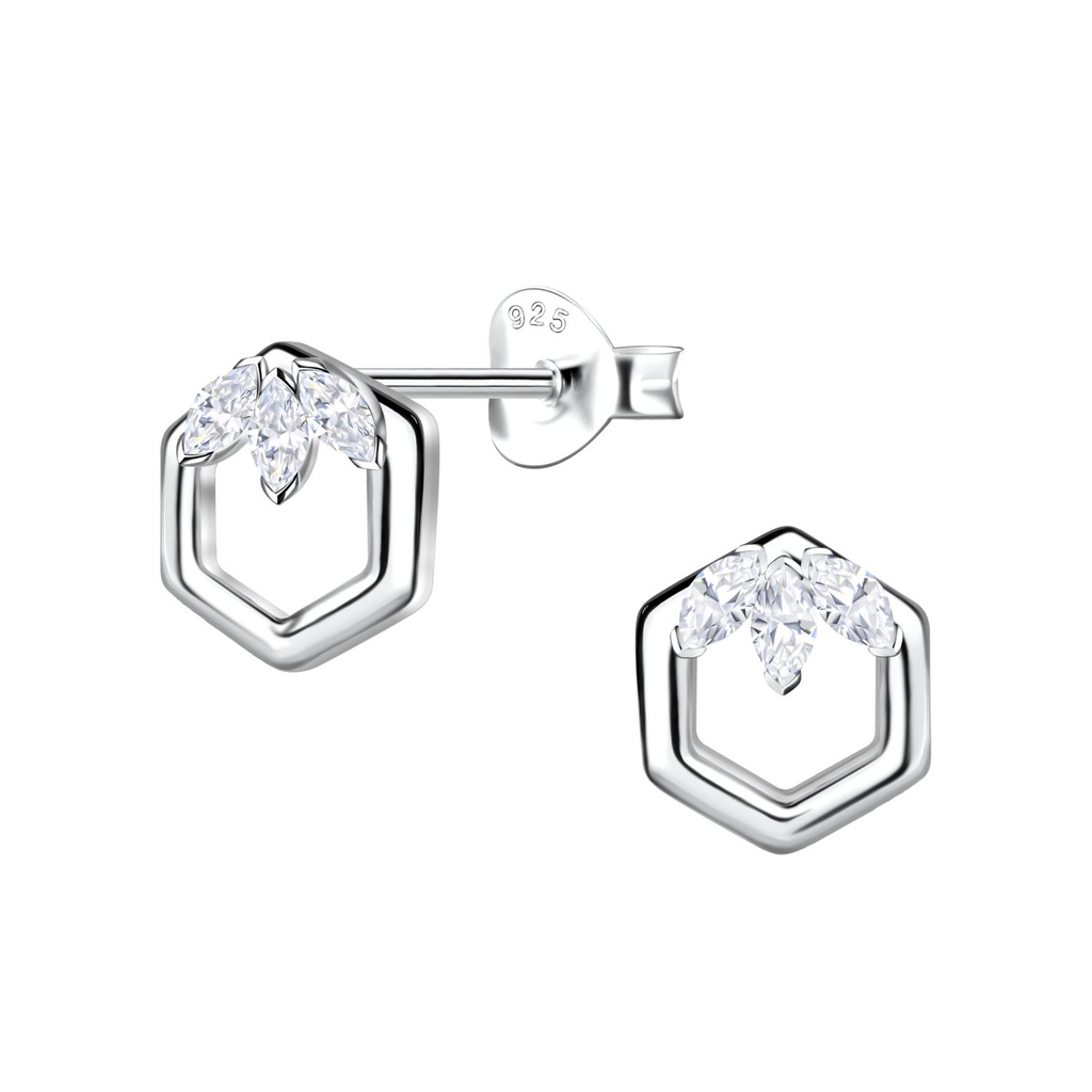 Puces d'oreilles hexagone en argent