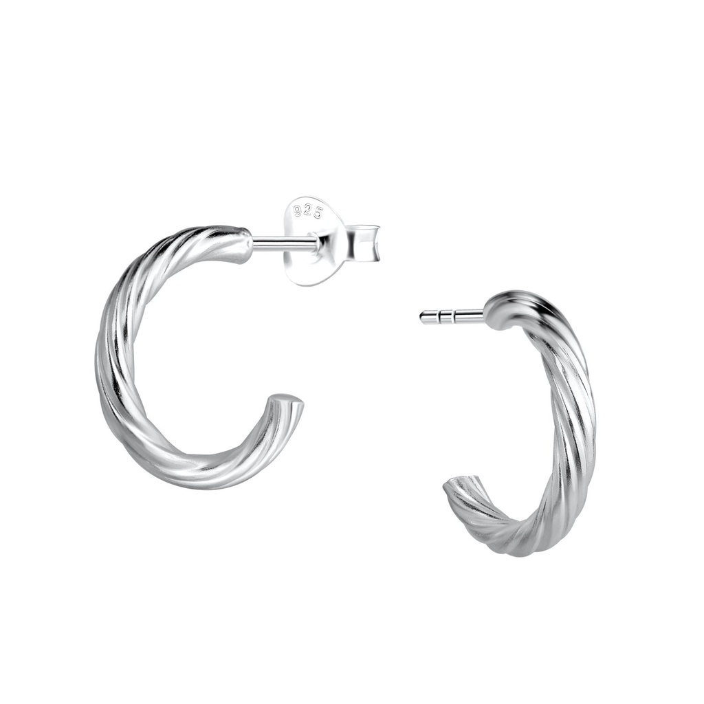 Silver Twisted Half Hoop Stud Earrings