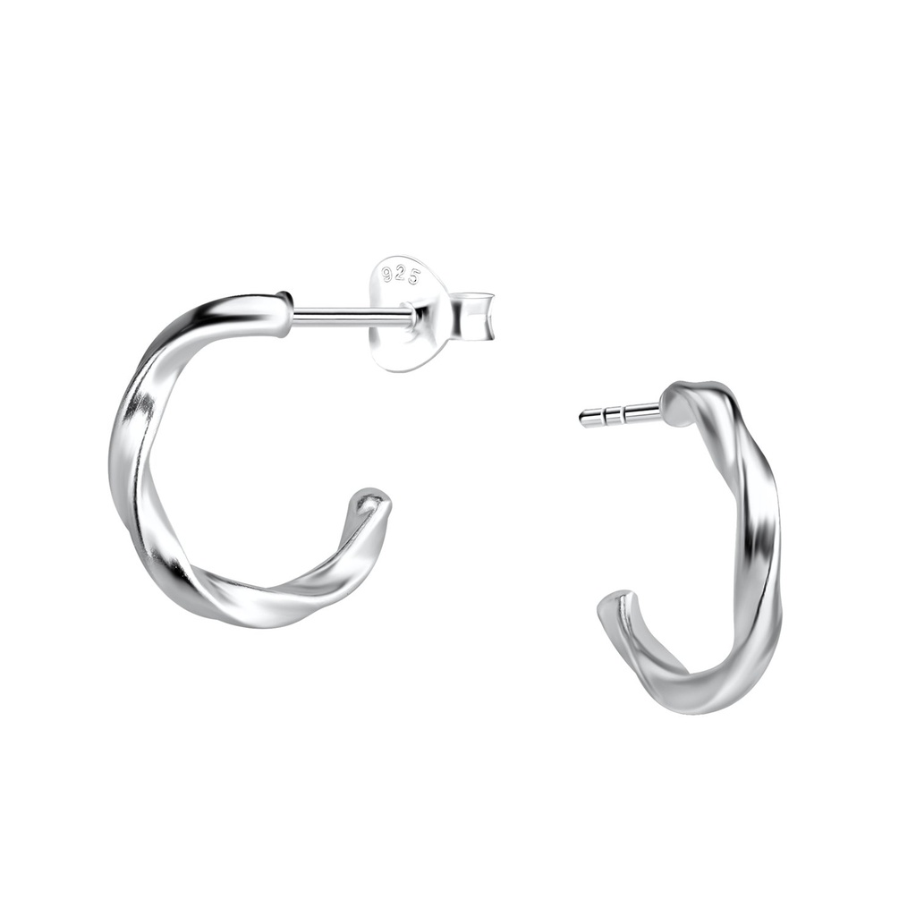 Silver Twisted Half Hoop Stud Earrings