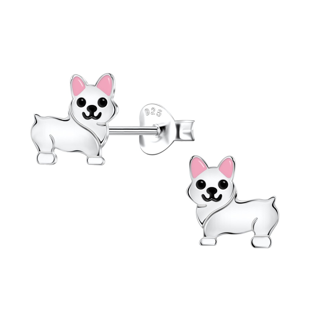 [10033011] Silver Corgi Dog Stud Earrings