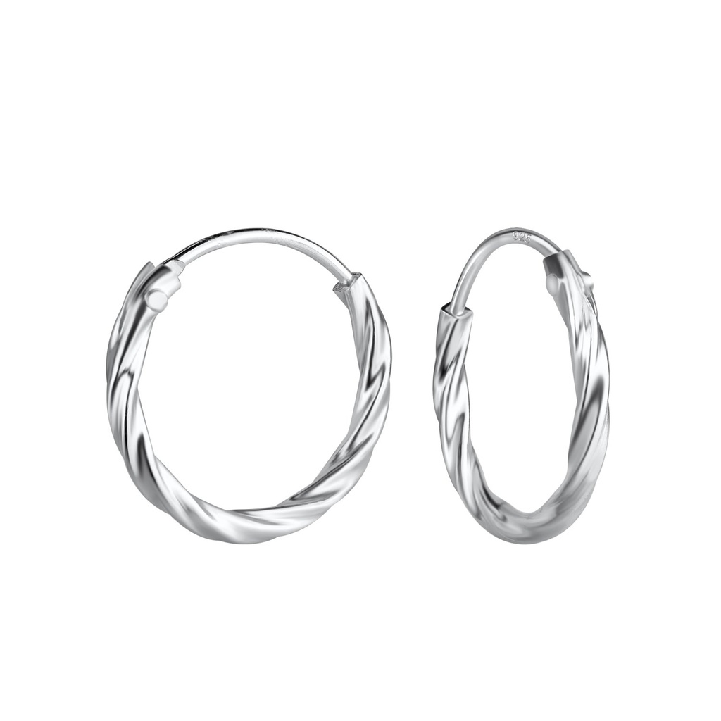14mm Silver Twisted Hoop Earrings