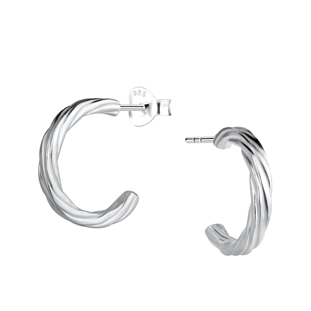 Puces d'oreilles demi-créole torsadées en argent