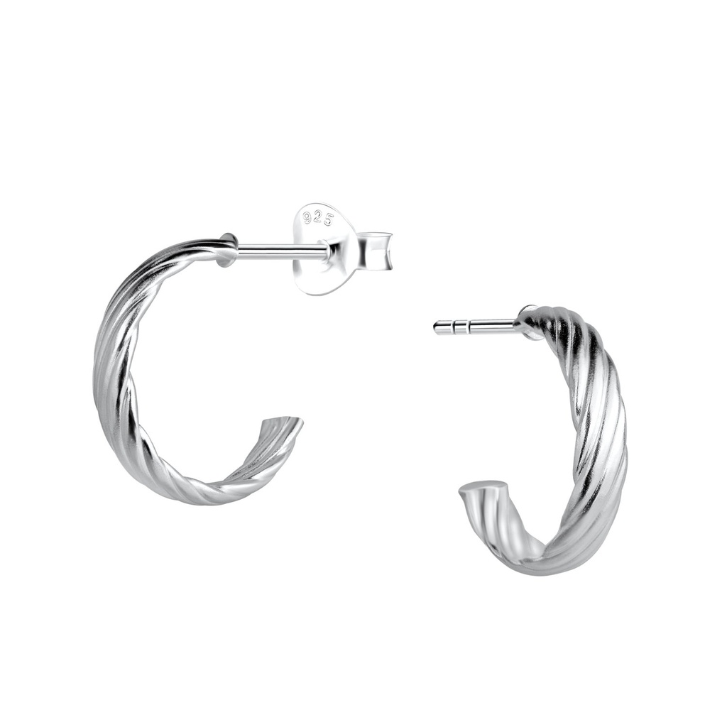 Puces d'oreilles demi-créole torsadées en argent