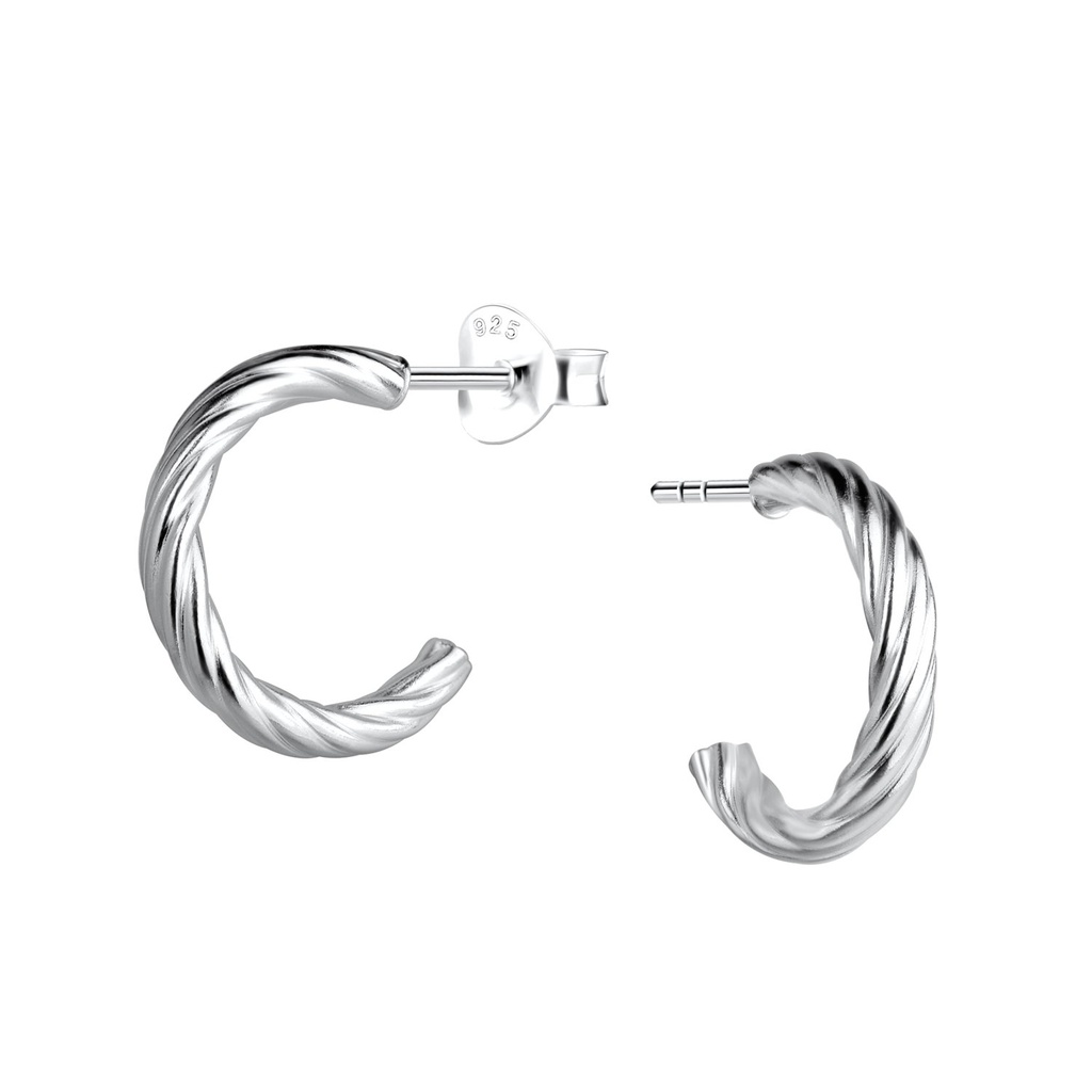Silver Twisted Half Hoop Stud Earrings