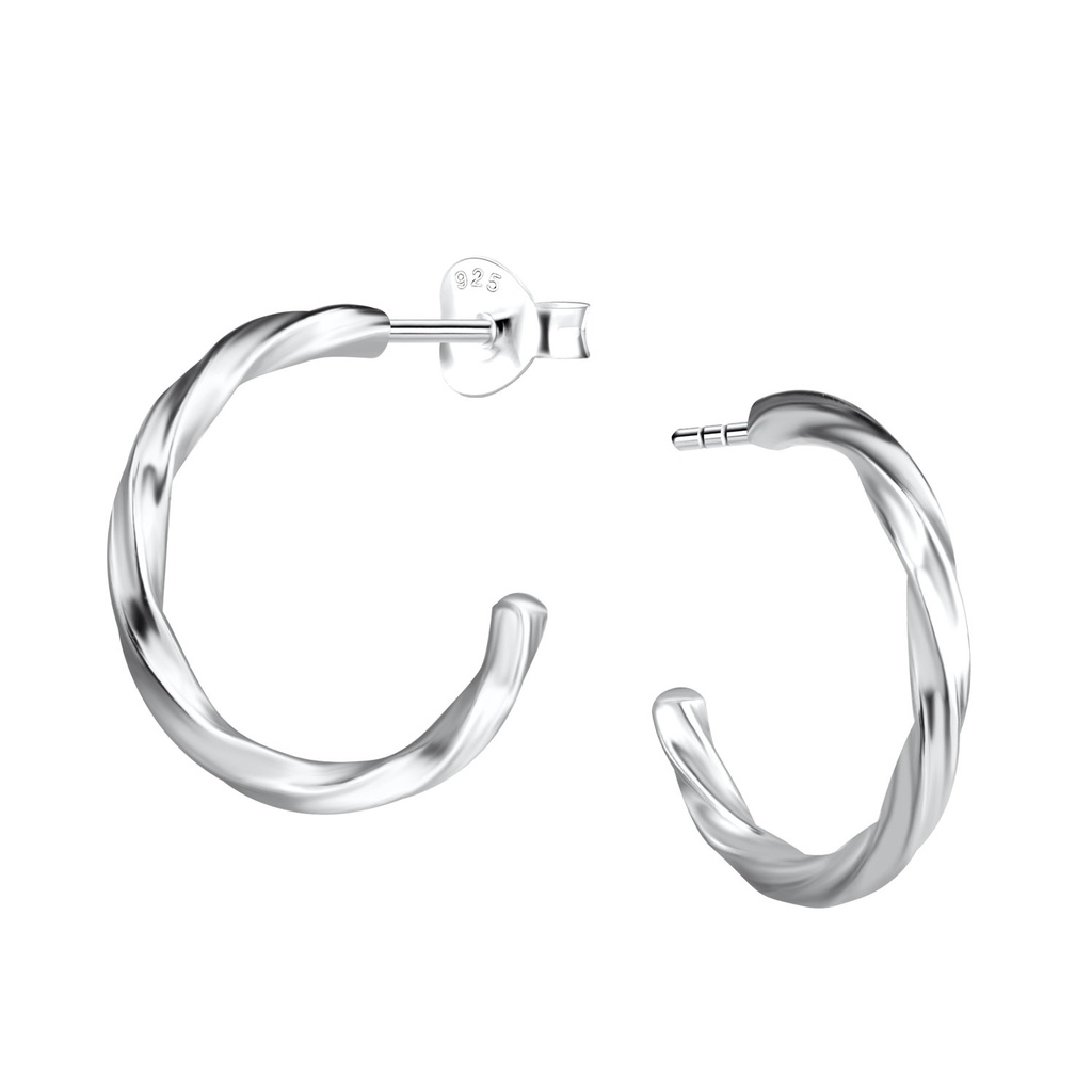 [10033074] Silver Twisted Half Hoop Stud Earrings