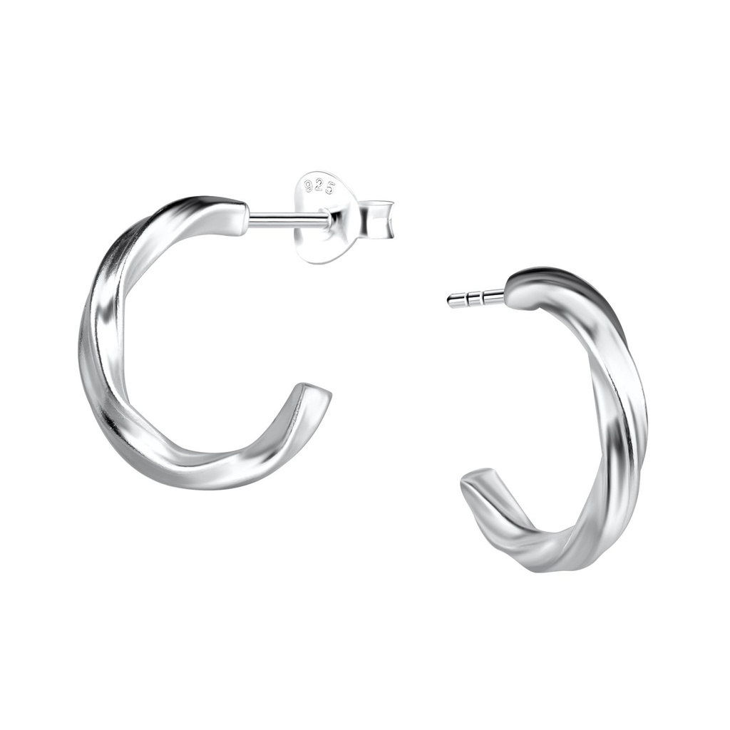 Silver Twisted Half Hoop Stud Earrings