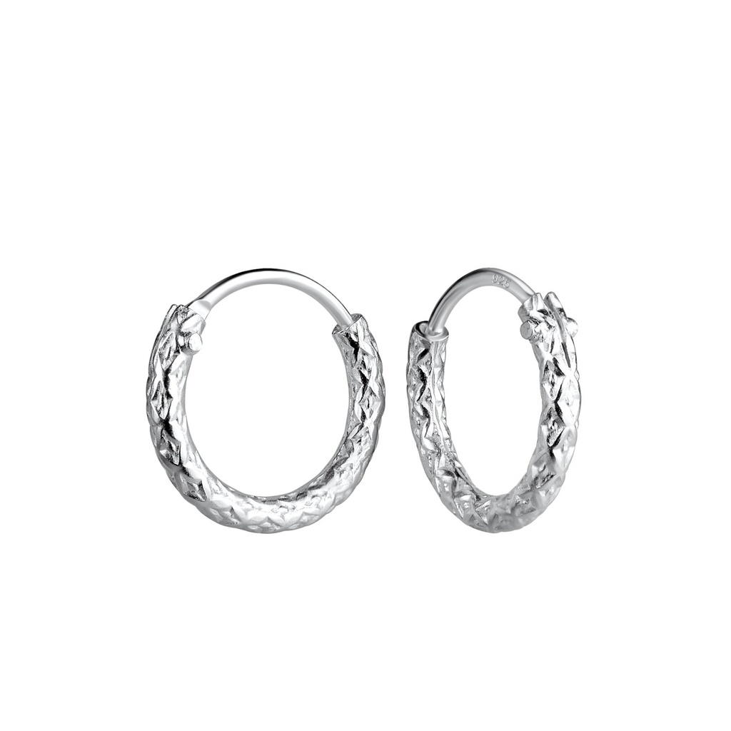 12mm Silver Patterned Hoop Earrings