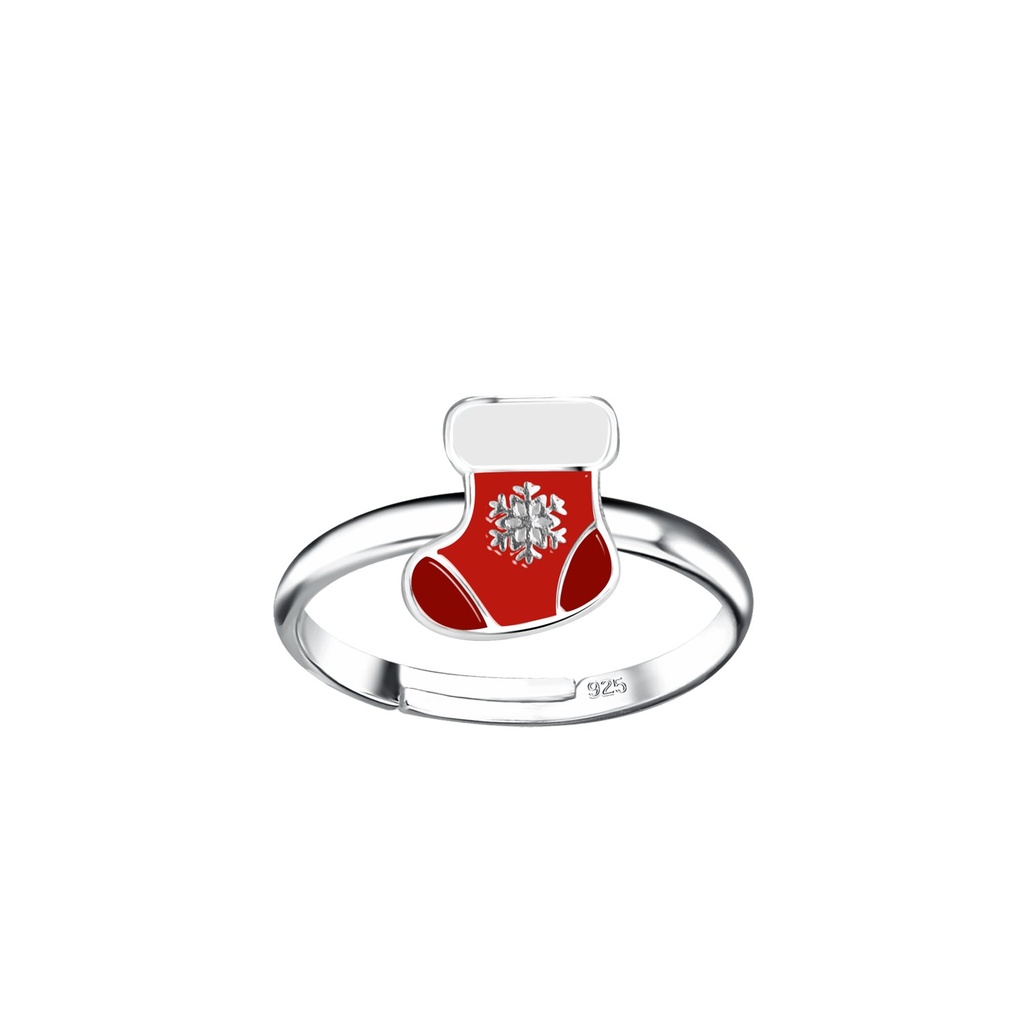 Silver Christmas Stocking Adjustable Ring