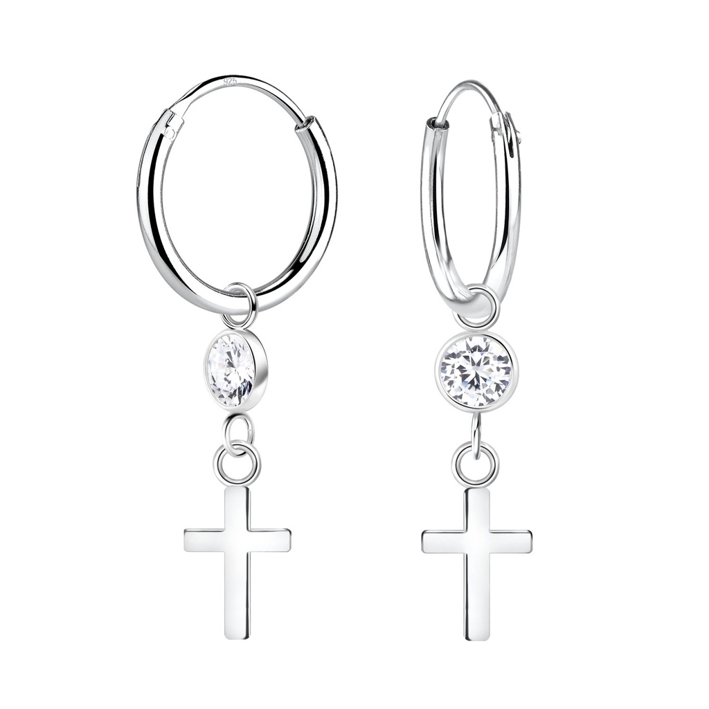 Créoles breloque croix en argent
