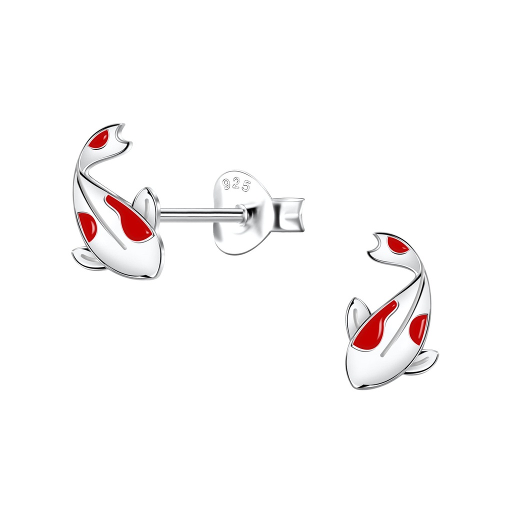 Silver Koi Fish Stud Earrings