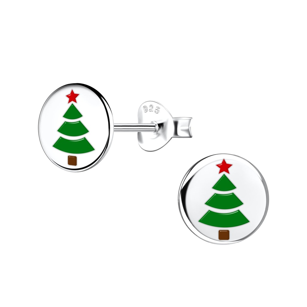 Silver Christmas Tree Stud Earrings