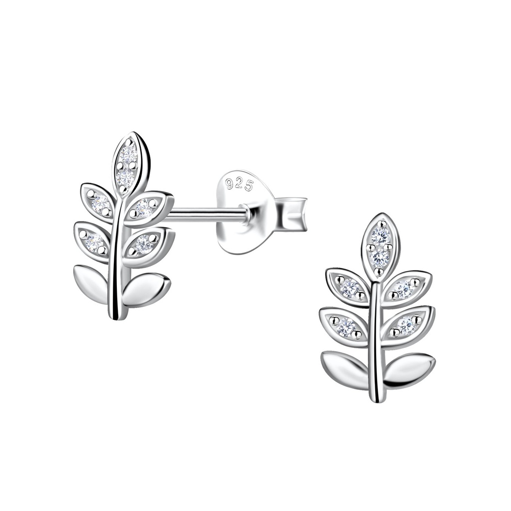 Puces d'oreilles feuille olive en argent
