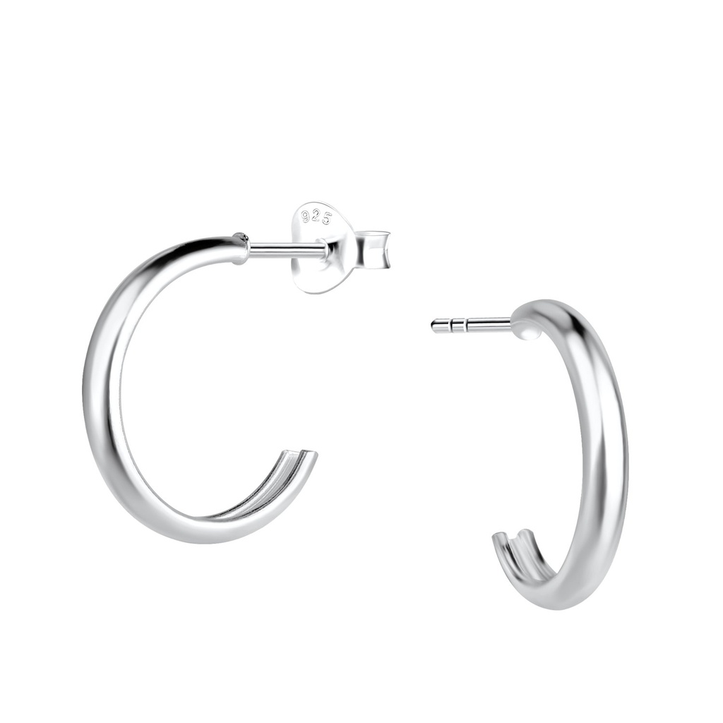 Silver Half Hoop Stud Earrings