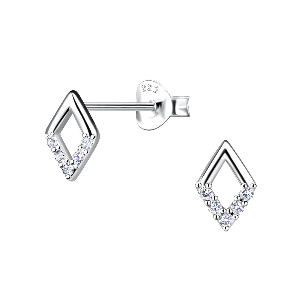 Silver Diamond Shaped Stud Earrings