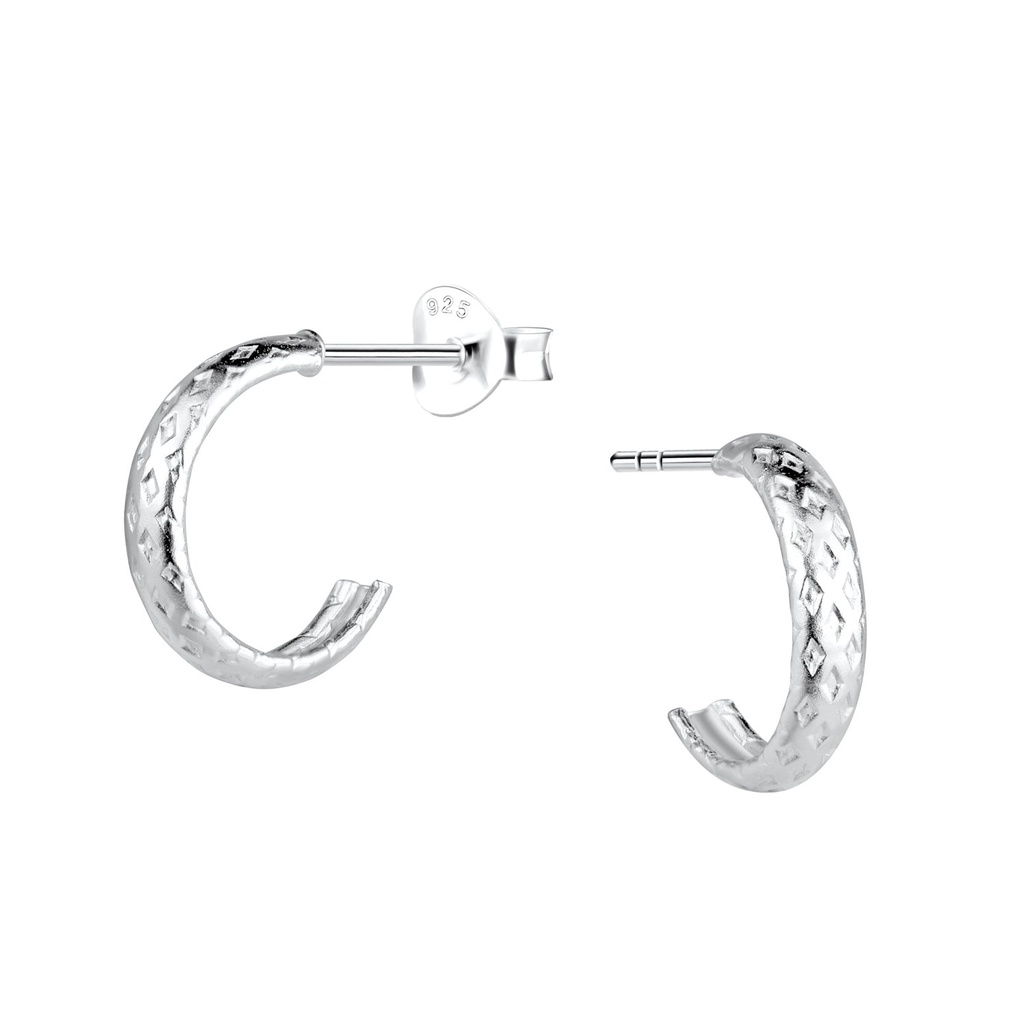Puces d'oreilles demi-créole à motifs en argent