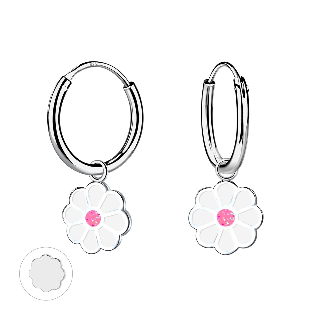 [10032946] Créoles breloque fleur en argent