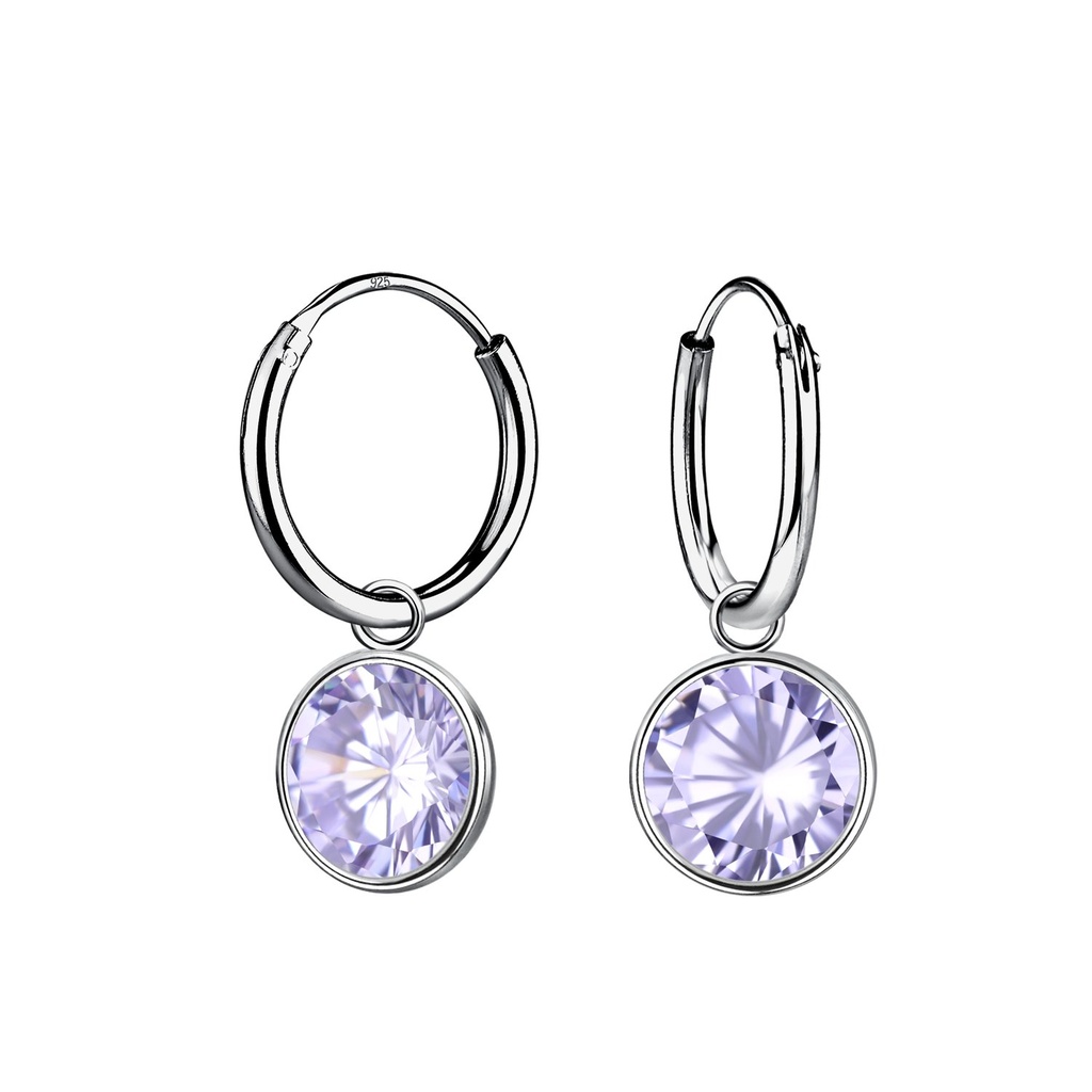 [10032932] Créoles breloque en argent zircon rond 8 mm (Lavender)