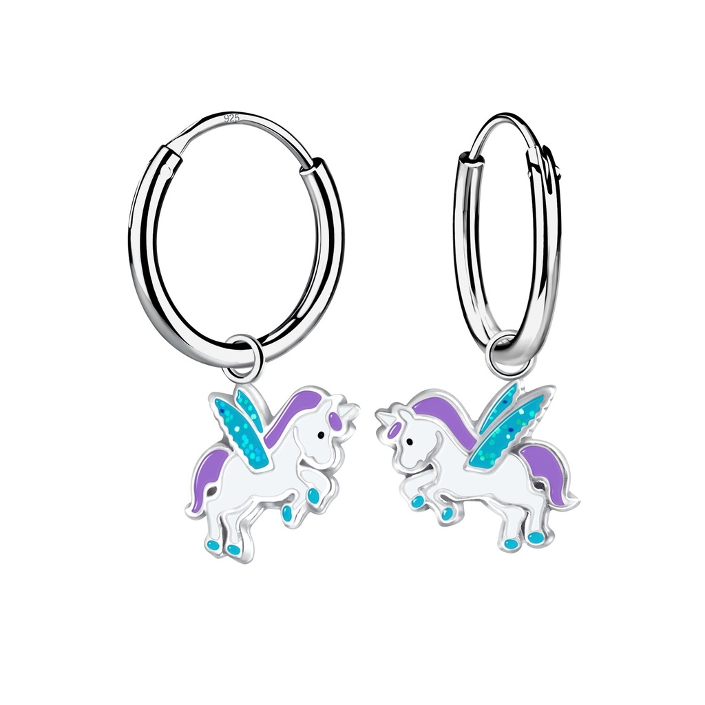 [10032931] Créoles breloque licorne ailée en argent
