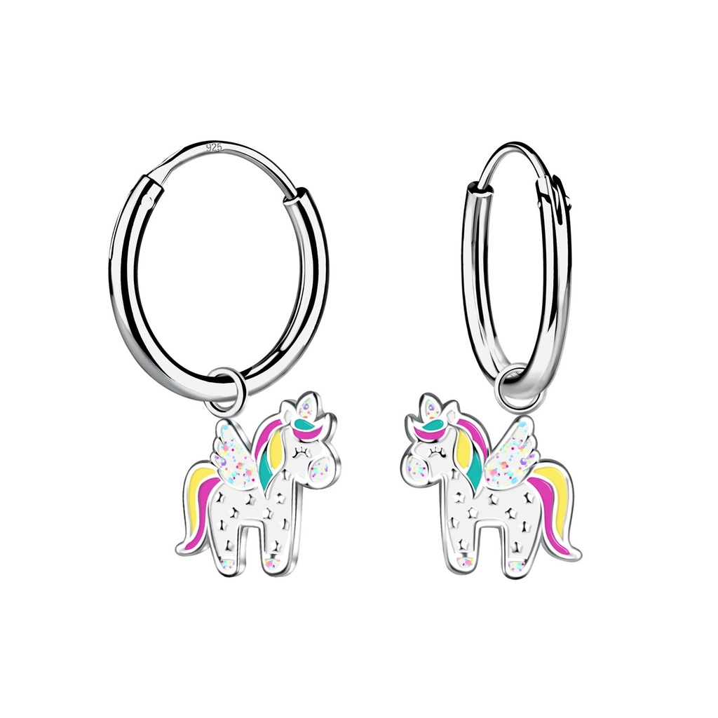 Silver Unicorn Charm Hoop Earrings
