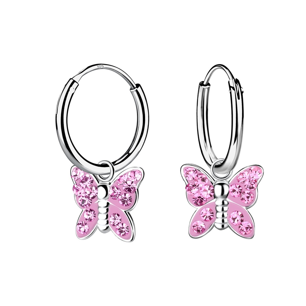 [10032944] Silver Butterfly Crystal Charm Hoop Earrings