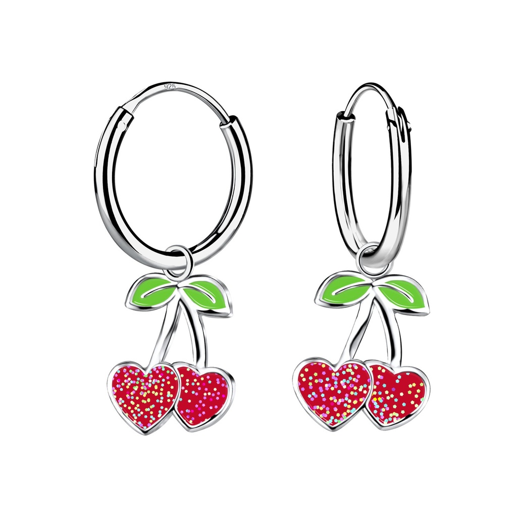 [10032936] Créoles breloque cœur cerise en argent