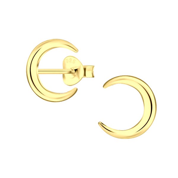 Silver Crescent Moon Stud Earrings