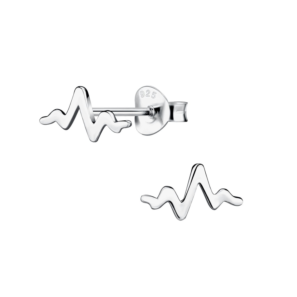 Silver Heartbeat Stud Earrings
