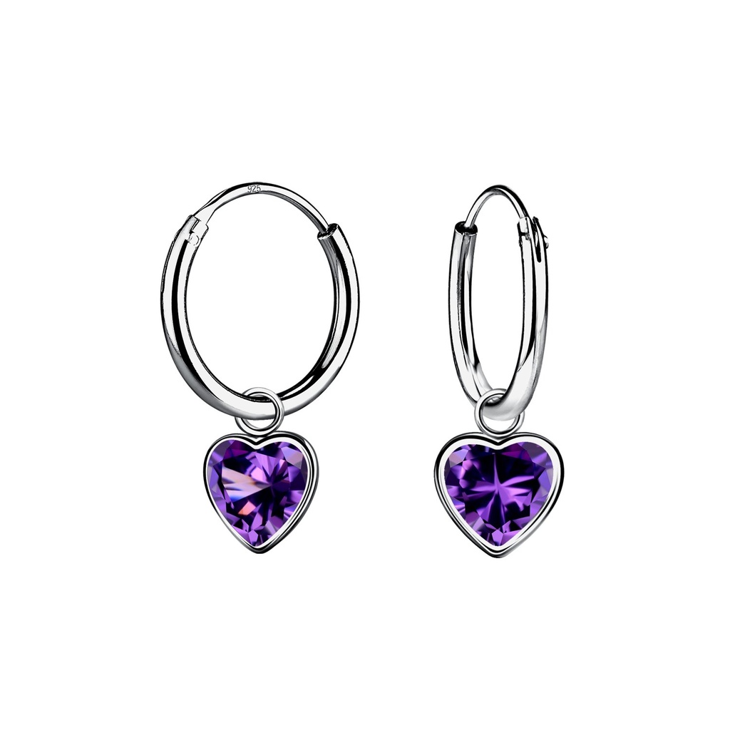 6mm Heart Cubic Zirconia Silver Charm Hoop Earrings