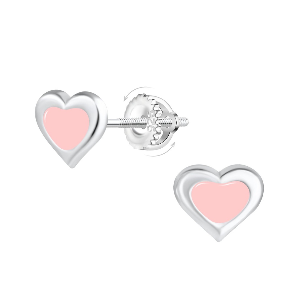 Boucles d'oreilles à fermoir à vis cœur en argent