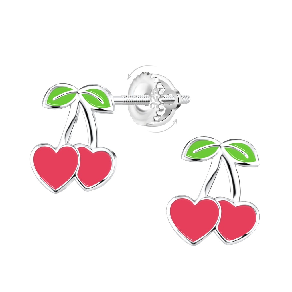 [10031954] Boucles d'oreilles à fermoir à vis cerise en argent