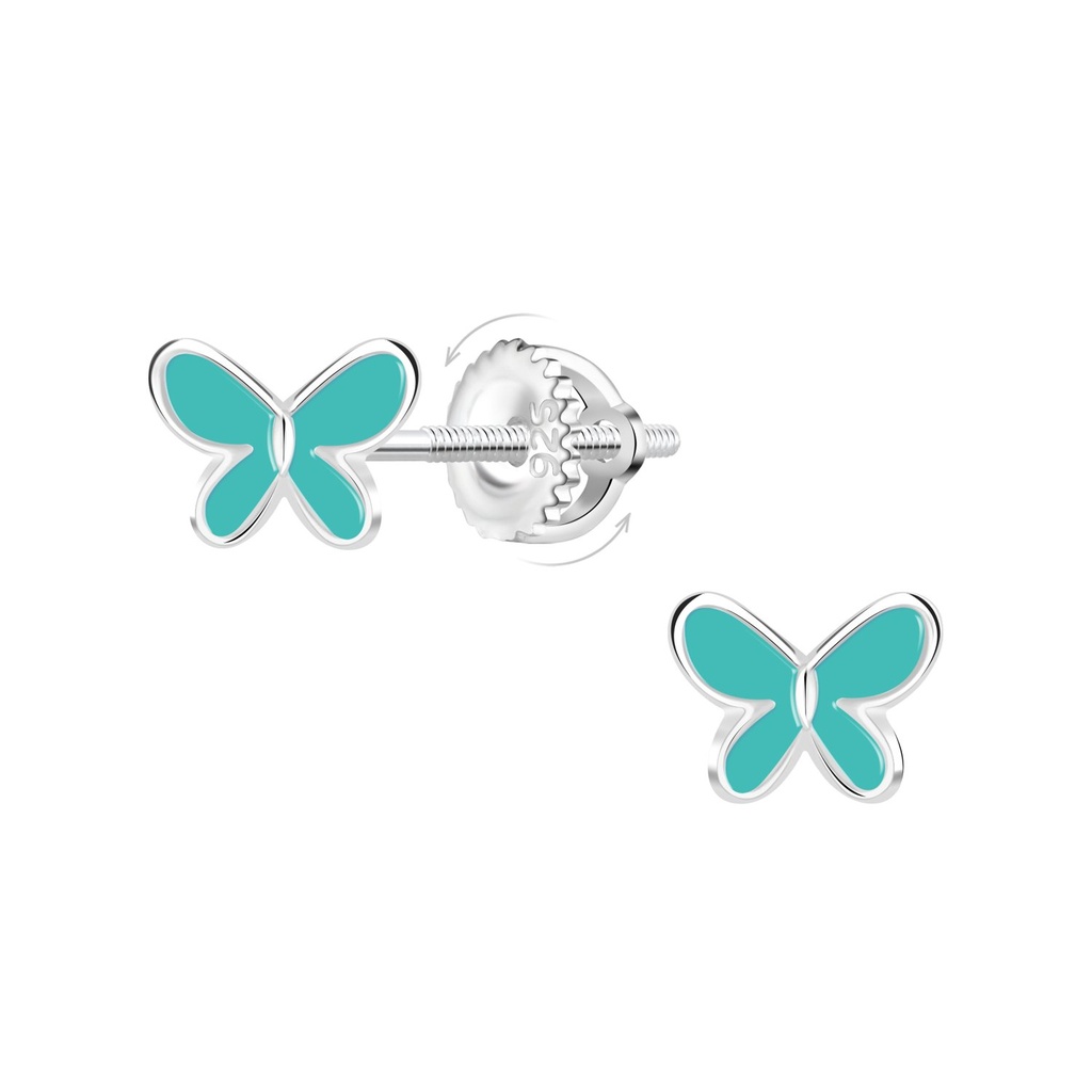 [10031957] Silver Butterfly Screw Back Earrings