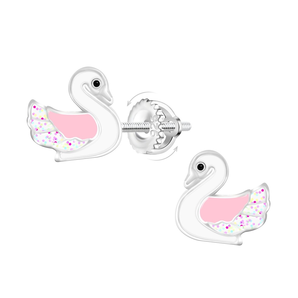 Boucles d'oreilles à fermoir à vis cygne en argent