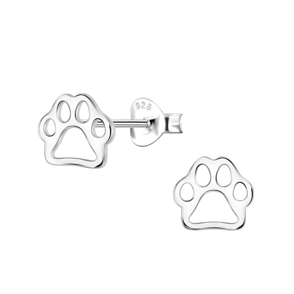 Puces d'oreilles empreinte de patte en argent