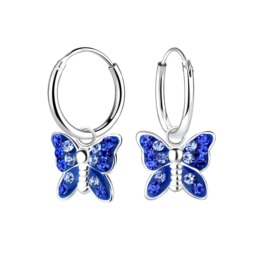 Créoles breloque papillon en argent cristal