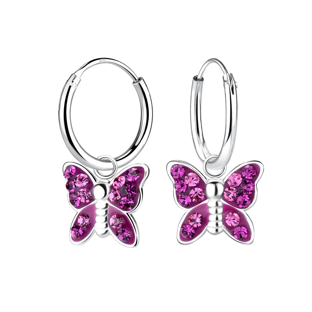 [10032020] Créoles breloque papillon en argent cristal