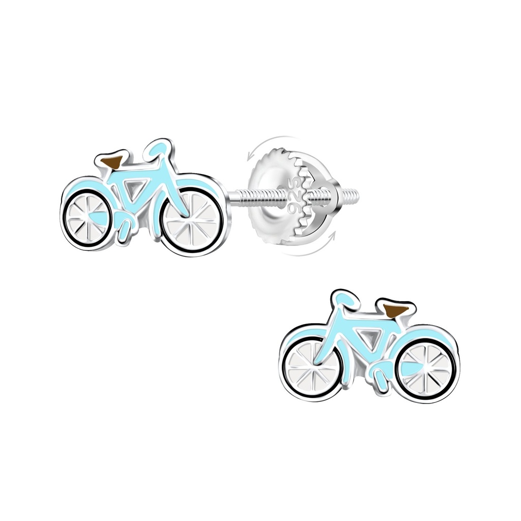 [10031959] Silver Bicycle Screw Back Earrings