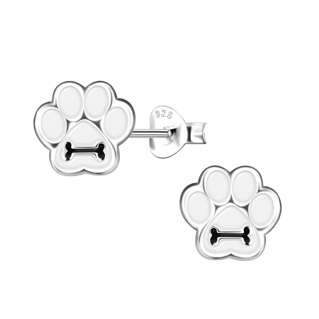 Silver Paw Print Stud Earrings