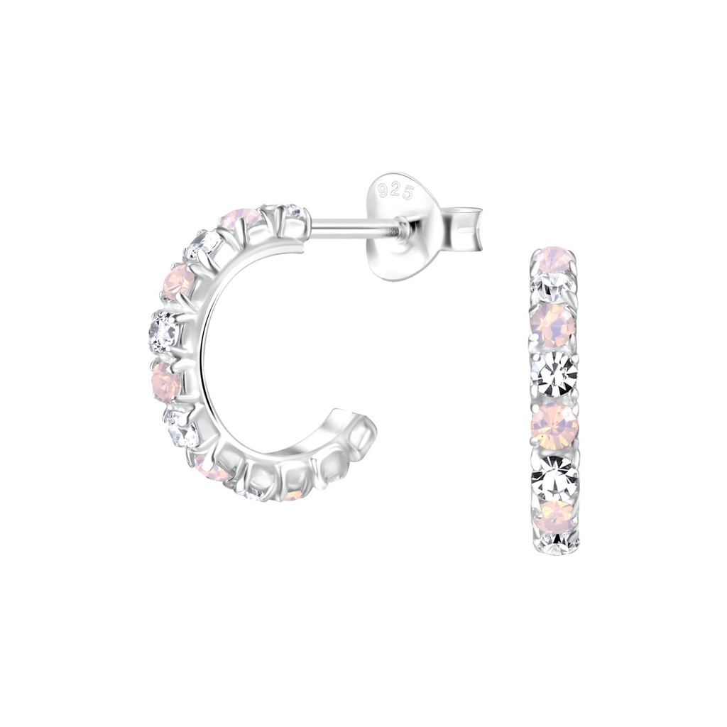 [10032645] Silver Crystal Half Hoop Stud Earrings