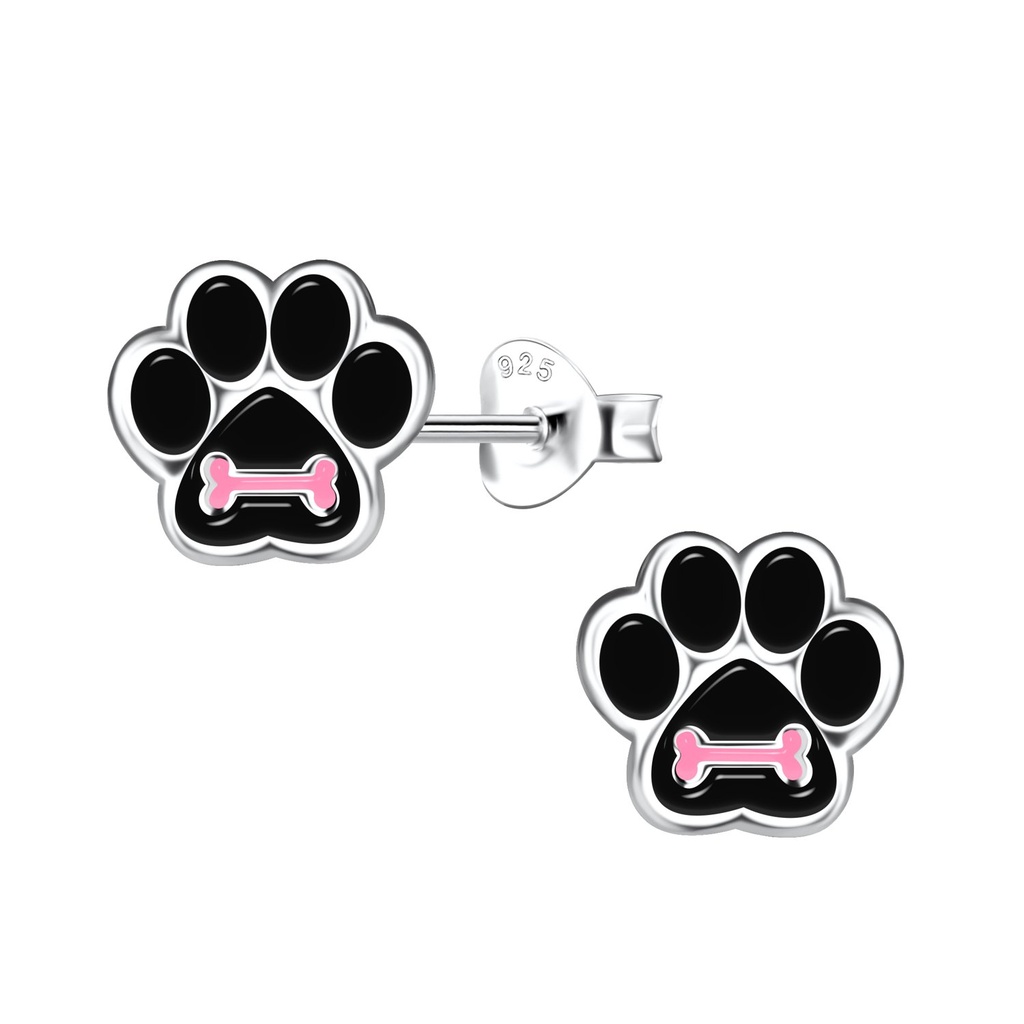 Puces d'oreilles empreinte de patte en argent