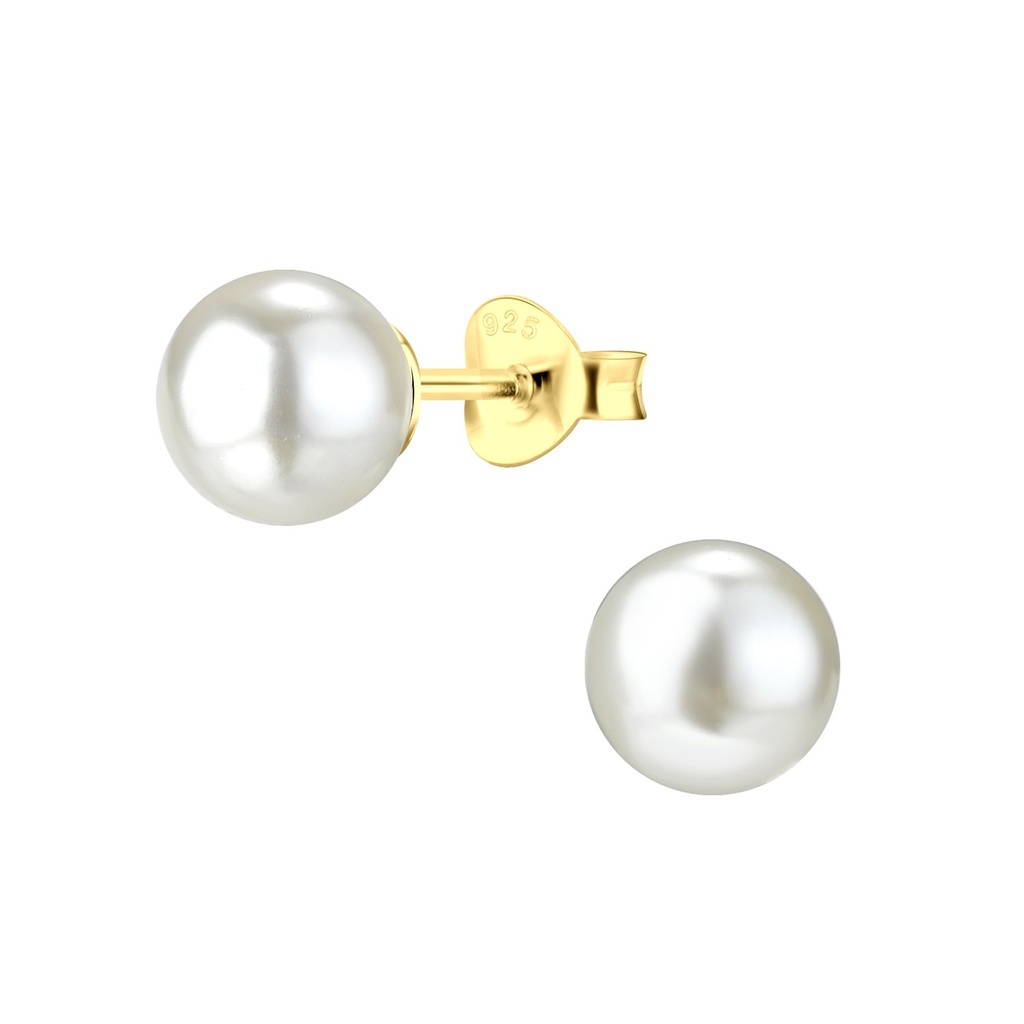 [10032918] 8mm Pearl Silver Stud Earrings
