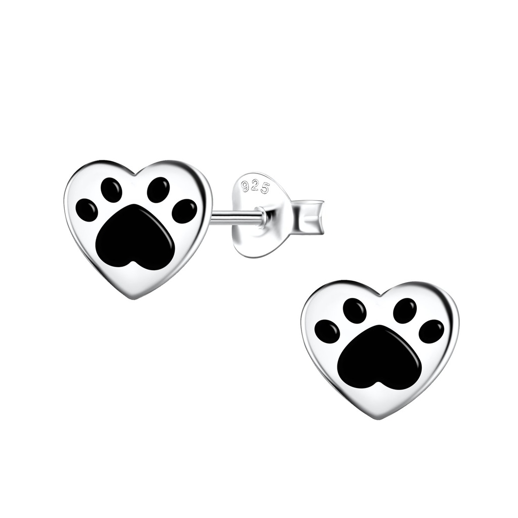 Silver Paw Print Stud Earrings